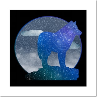 Wolf at night Posters and Art